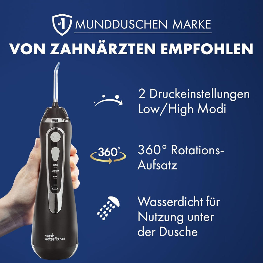 Waterpik Kabellose Munddusche Advanced, 4 Aufsätze, Druckbereich 3,1-5,2 bar, 3 Druckeinstellungen,