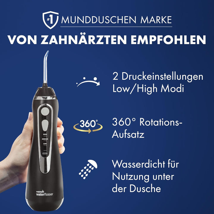 Waterpik Kabellose Munddusche Advanced, 4 Aufsätze, Druckbereich 3,1-5,2 bar, 3 Druckeinstellungen,