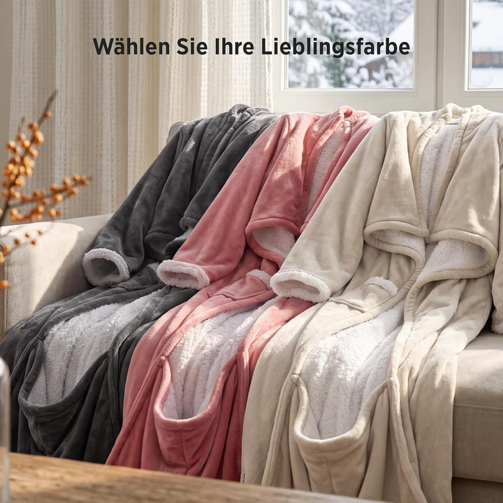 BEDSURE Heizdecke mit Ärmeln Kuscheldecke, Grau - 127x180 cm, Grau