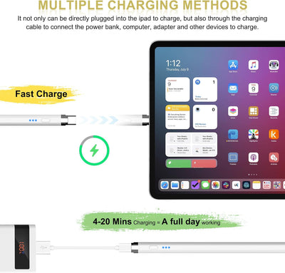Pencil 1. Generation für iPad, Stift für iPad mit USB-C Schnellladung & Handfläche Ablehnung & Neigu