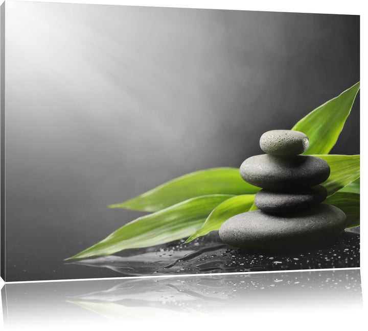 Zen Steinturm schwarz/weiss Format: 100x70 auf Leinwand, XXL riesige Bilder fertig gerahmt mit Keilr
