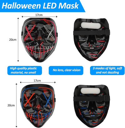 OUILA LED Halloween Maske, 2 Pack Neon Leuchtmaske mit 3 Leuchtmodi für Herren, Damen, Cosplay, Hall
