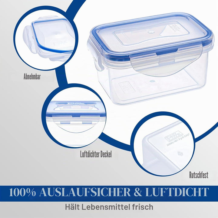 EASYLOCK 6 PACK 500ML/180ML Kunststoff Frischhaltedosen Set mit Deckel, Rechteckige Aufbewahrungsbox