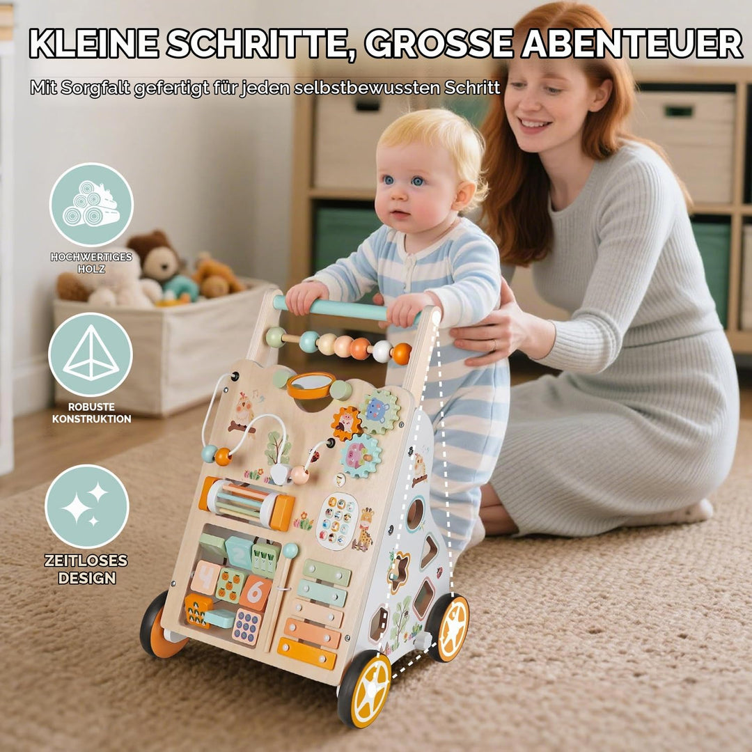 Lauflernwagen aus Holz für Mädchen und Jungen, Montessori-Aktivitätszentrum für Babys, einstellbare