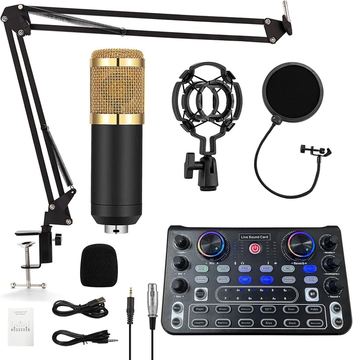RUBEHOOW Mixer Kit mit Live Soundkarte, DJ Controller und BM800 Mikrofon für Live-Auftritte, Aufnahm