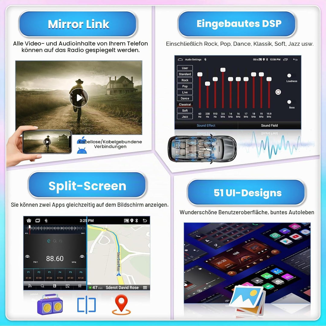 [2G+64G] Hikity Autoradio Navi Für VW Golf 5 Golf 6 T5 Touran EOS Polo Passat Sharan Android Wireles
