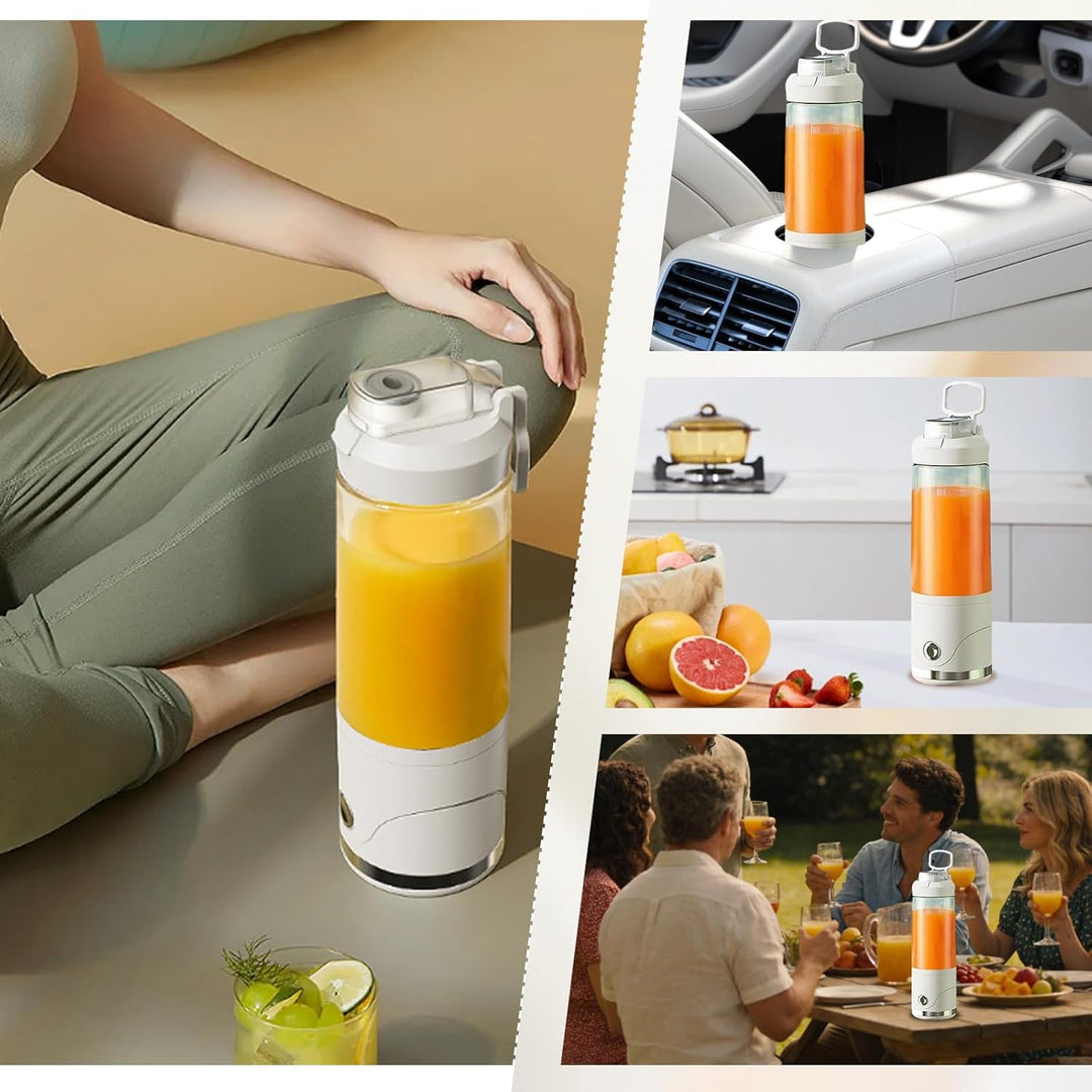 Tragbarer Smoothie Mixer To Go, 650ml Fresh Juice Blender mit 20000 RPM, USB-C Akku, 6 Edelstahlklin