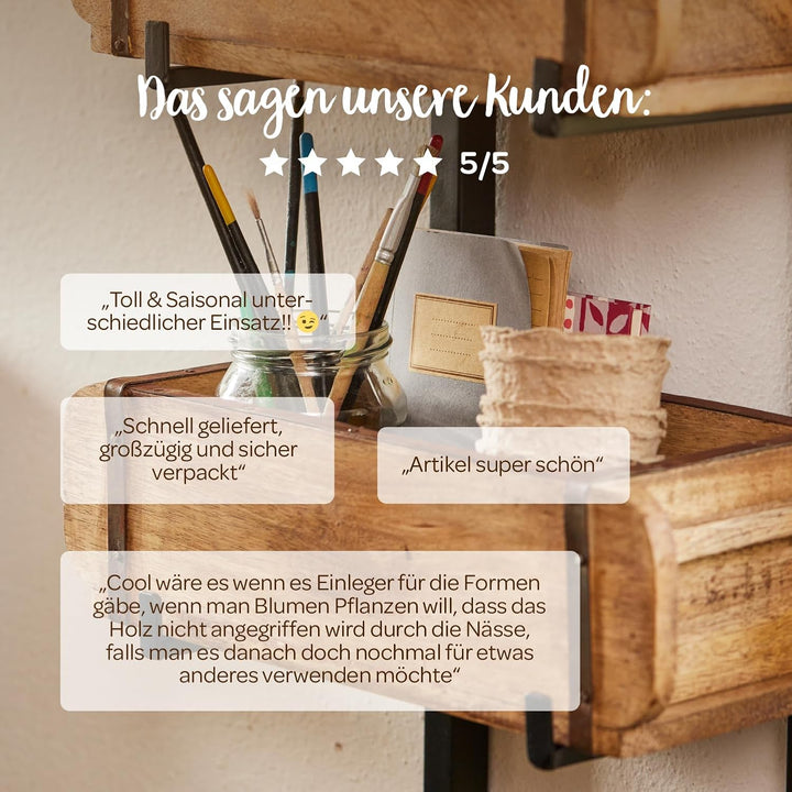 Die Stadtgärtner Set: 3 Ziegelformen mit Ständer | Halterung für Ziegelformen | Kräuterkiste mit Hal