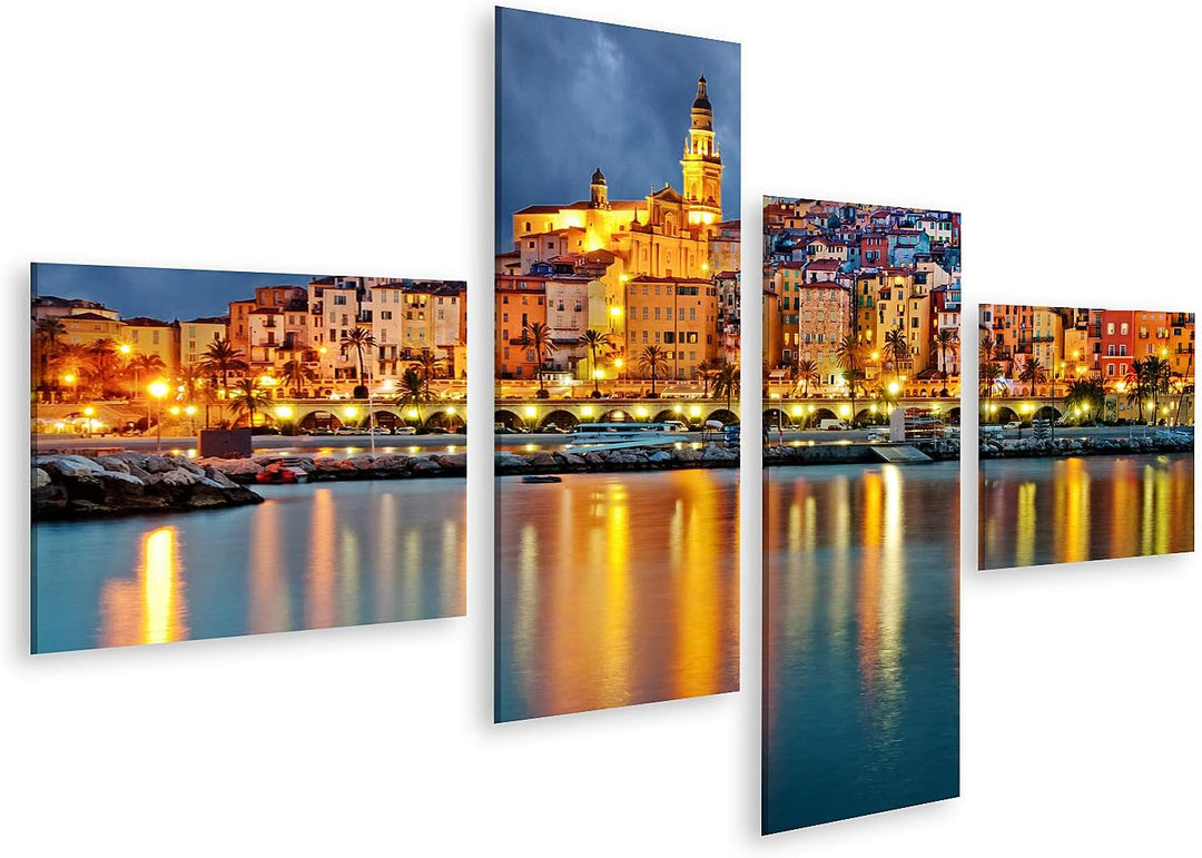 islandburner Bild auf Leinwand Provence Dorf Menton Nach Sonnenuntergang Bilder Wandbilder Poster Le