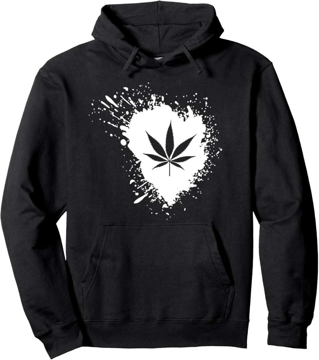 Hanfblatt auf einem Klecks – weiss Pullover Hoodie