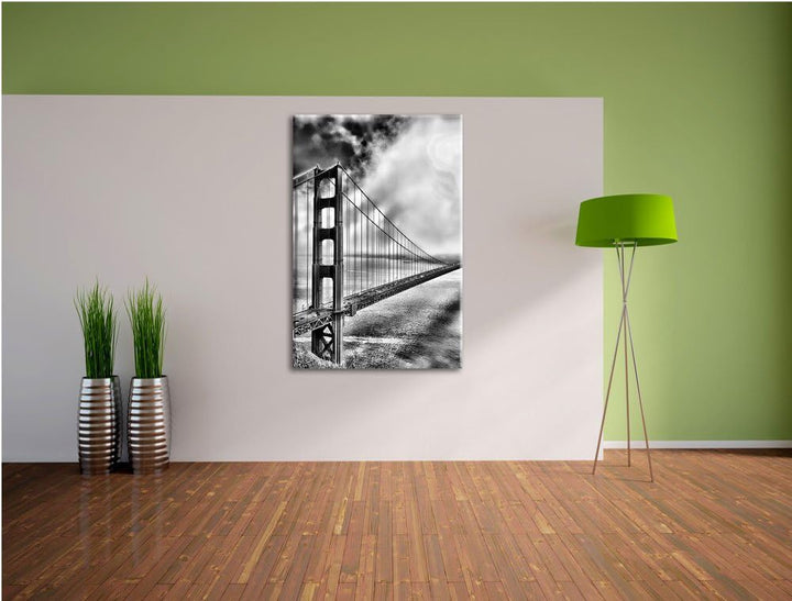 Pixxprint Monocrome, Golden Gate Bridge San Francisco, Format: 100x70 auf Leinwand, XXL riesige Bild