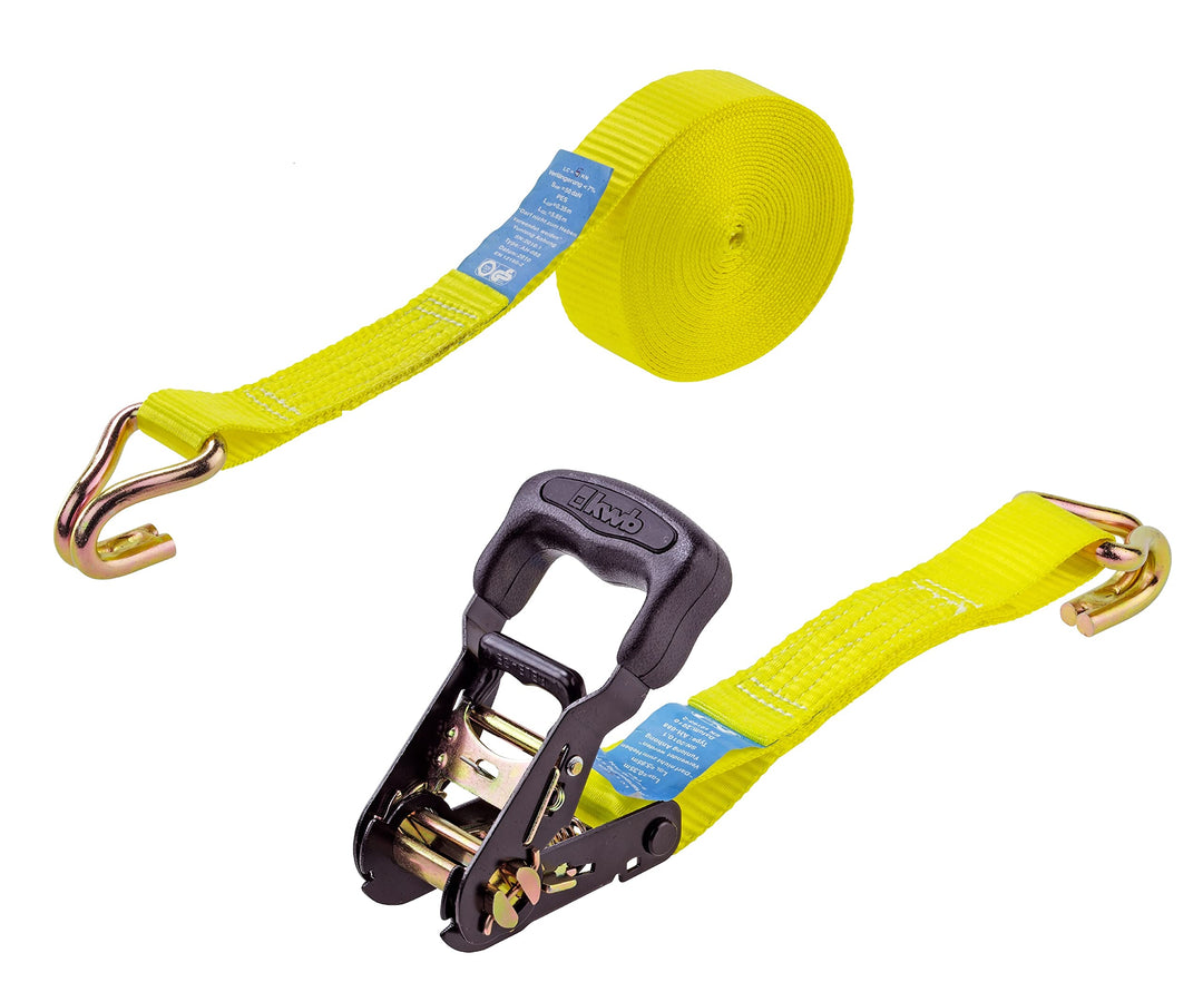 kwb 2x Zurrgurte 6 m x 35 mm, aus strapazierfähigem Polyesterband, mit Komfortentriegelung und Prüfs