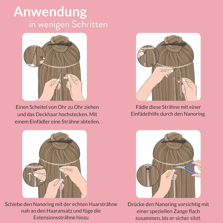 hair2heart Premium Nanoring Extensions Echthaar glatt - 25 Strähnen 0.8g 50cm 4/0 mittelbraun 50cm 2