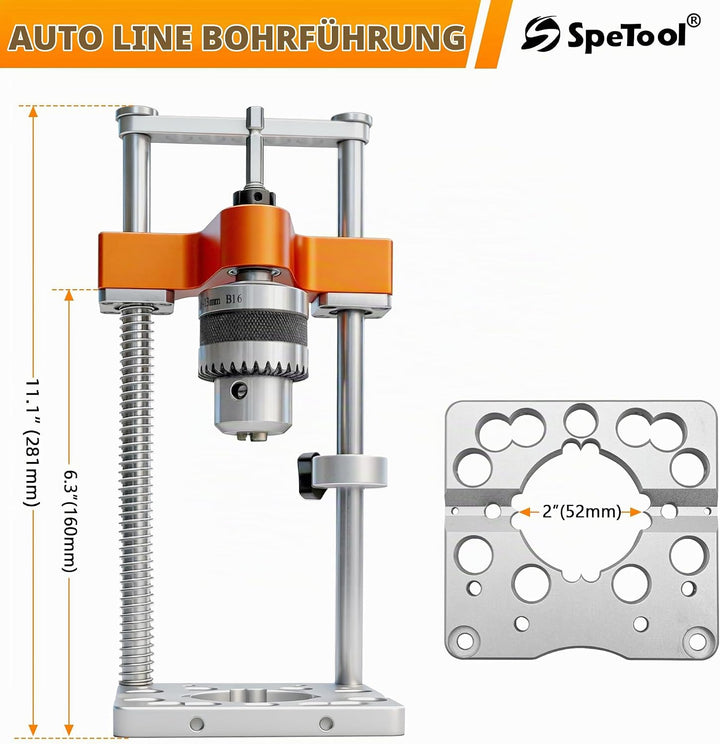 SpeTool S04003 Portable Drill Guide, 1/2" Chuck-Handbohrmaschine für gerade Löcher, 0-160 mm Tiefe,