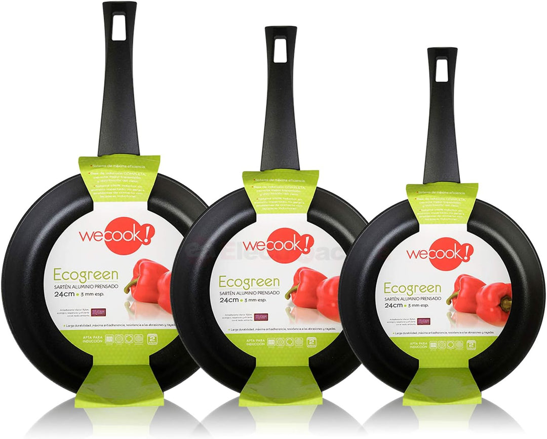 WECOOK Ecogreen Set mit 3 Pfannen 18-20-24 cm Aluminium, Induktion, umweltfreundliche Antihaftbeschi