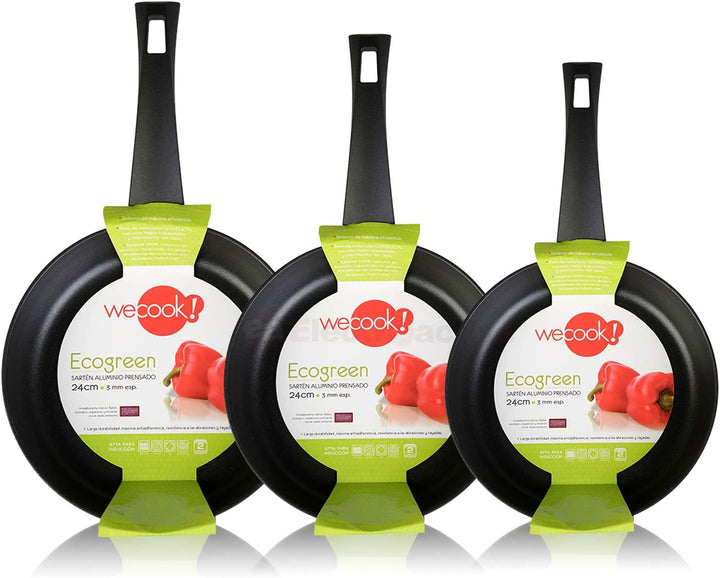 WECOOK Ecogreen Set mit 3 Pfannen 18-20-24 cm Aluminium, Induktion, umweltfreundliche Antihaftbeschi