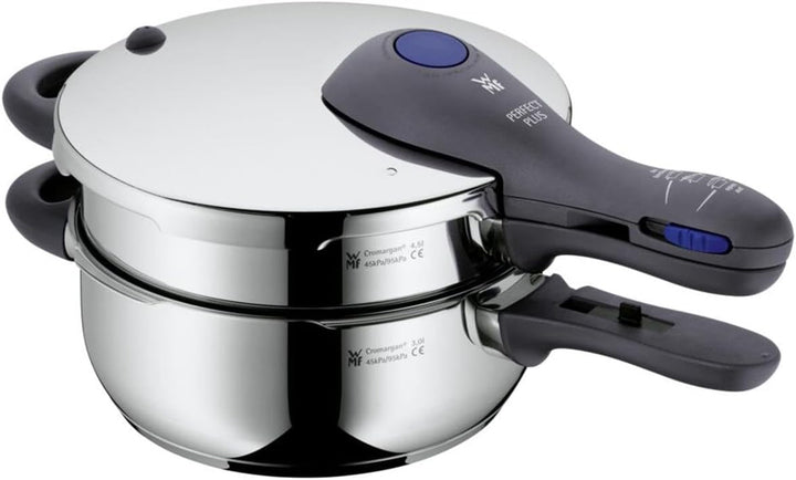 WMF Perfect Plus Schnellkochtopf Set Induktion 2-teilig, Dampfkochtopf 4,5l + 3l, Cromargan Edelstah
