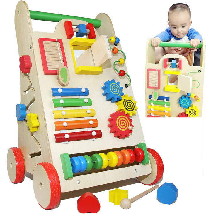 Lauflernwagen-Holz; Stabiles Lauflernhilfe Spielzeug für Kinder; Gehhilfe Holzspielzeug mit Motorik
