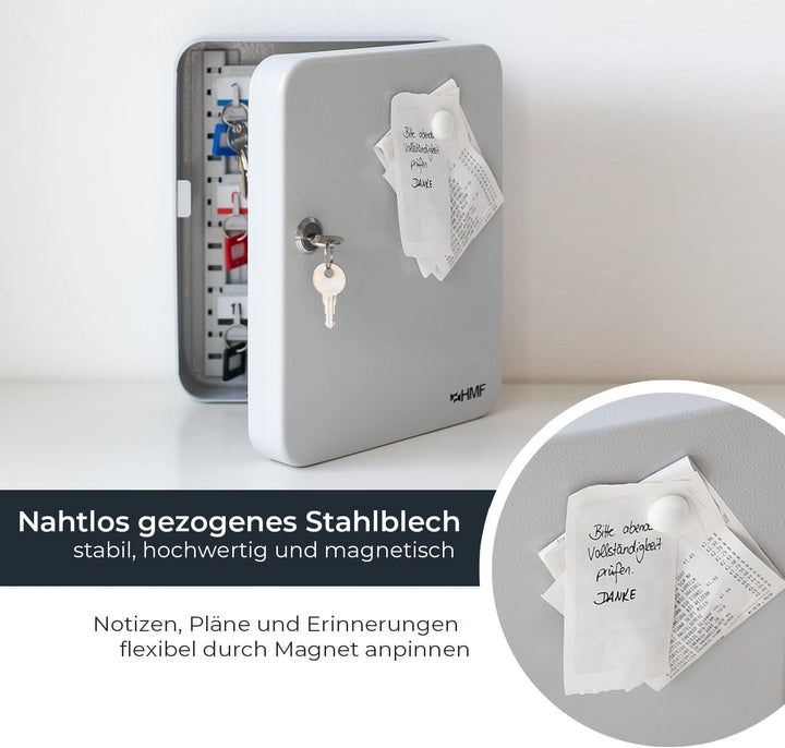HMF Schlüsselkasten gross aus Stahl, abschliessbarer Schlüsselschrank für Flur, Arbeitszimmer oder G