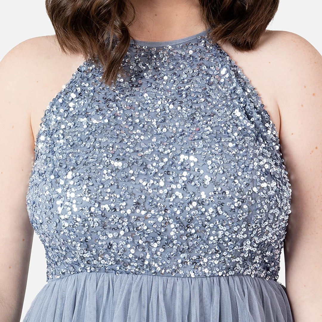Maya Deluxe Damen Maya Deluxe Damen Embellished Halter Neck Midi Bridesmaid Dress Bridesmaid Dress (