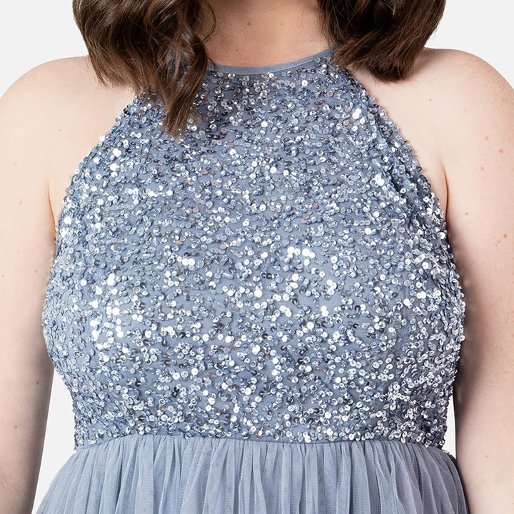 Maya Deluxe Damen Maya Deluxe Damen Embellished Halter Neck Midi Bridesmaid Dress Bridesmaid Dress (