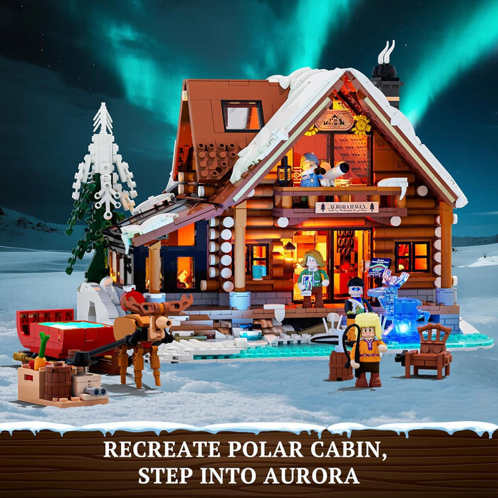 Lumibricks Aurora Cabin mit LED– 2425 Teile Holzhaus Bausatz mit Nordlicht-Projektion, Innovatives A
