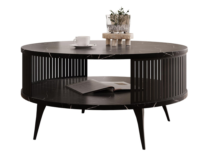 Mirjan24 Couchtisch mit Ablage Rajkon, Runde Form, Metallbeine, Kaffeetisch, Wohnzimmertische, Beist