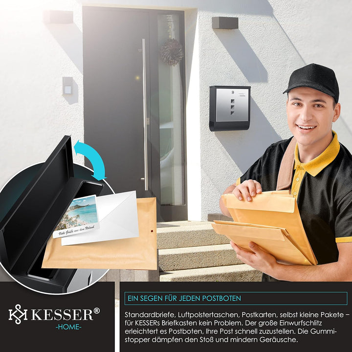 KESSER® Briefkasten Edelstahl mit Zeitungsfach Namensschild, Sichtfenster, gebürstet, 3X Schlüssel a