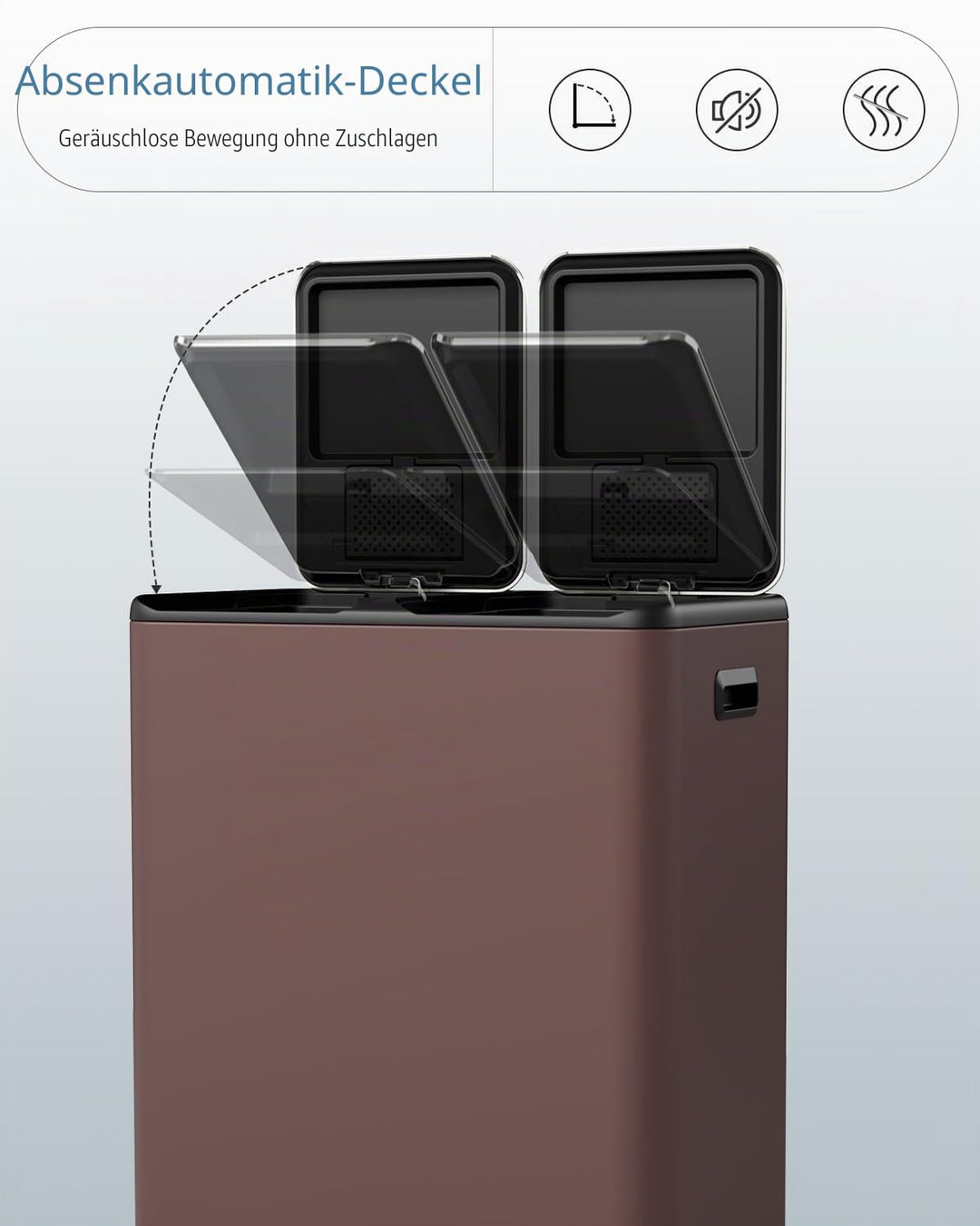 Clevich Mülleimer Küche,2 x 30 Liter Treteimer mit Geruchsfilter,Mülltrennsystem 2 Fächer,Metall Dop