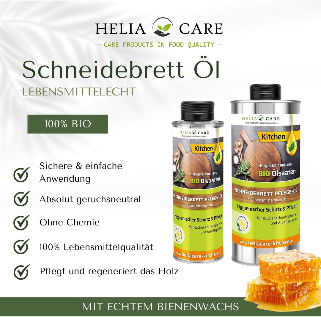 HeliaCARE Bio Schneidebrett Pflege Öl in Lebensmittelqualität für mehr Hygiene. Auch für Arbeitsplat