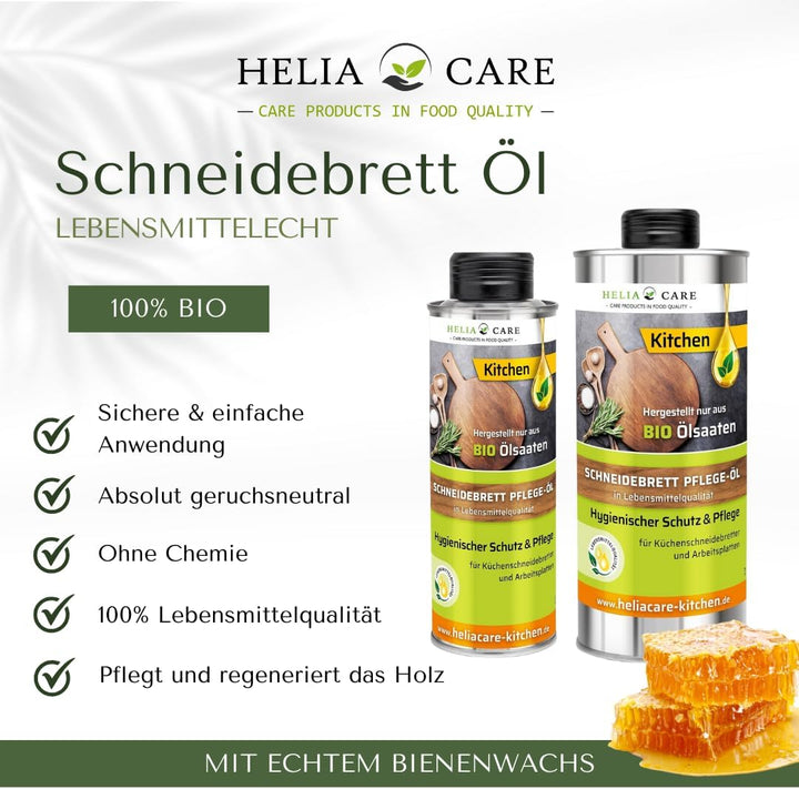 HeliaCARE Bio Schneidebrett Pflege Öl in Lebensmittelqualität für mehr Hygiene. Auch für Arbeitsplat