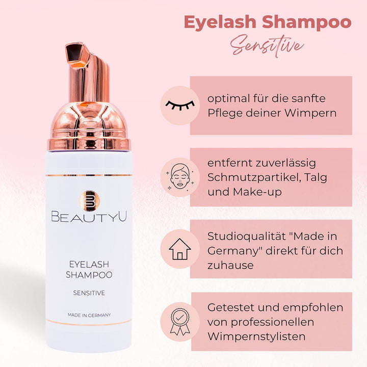 Eyelash Shampoo Sensitive mit Reinigungsbürste I Wimpernshampoo mit Allantoin & Pro-Vitamin B I Entf