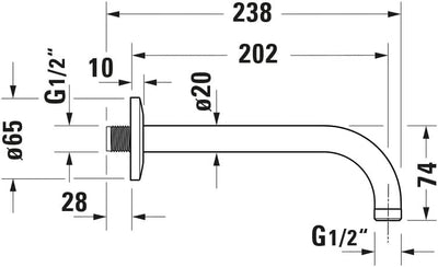 Duravit UV0670027046 Universal Duscharm, Duscharmatur Wandbefestigung, Brausearm 210 mm, Duschbrause