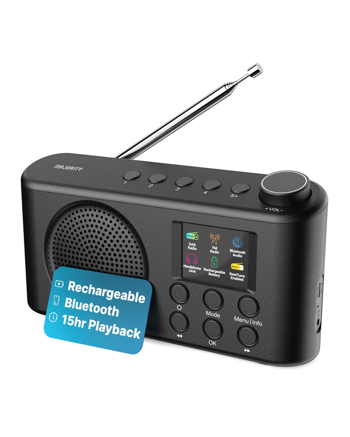 MAJORITY Orwell DAB+ Radio Tragbar | Bluetooth 5.2, UKW/FM, USB-C Akku, 12 Std Wiedergabe | LED-Disp