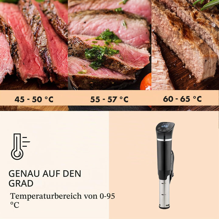 Klarstein Quickstick- Sous-Vide Garer, Präzisionskochtopf, Schongarer, 1300 Watt, Timerfunktion, 3D