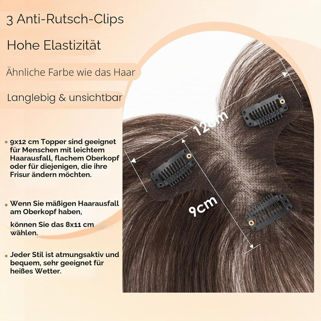 S-noilite Topper Haare für Frauen Echthaar Dunkelbraun - 9x12cm 100% handgeknüpfte T-Sharp Toupets m