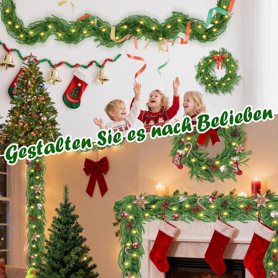 Weihnachtsgirlande mit Beleuchtung 2.7m 30 Warmweiss LEDs - Tannengirlande Premium Weihnachtsdeko fü