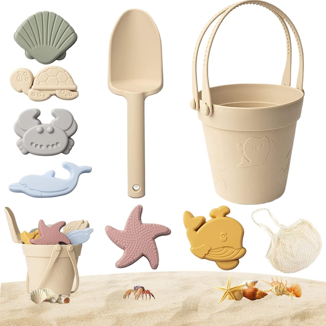 Sandspielzeug für Kinder, 8 Stück, sicheres Silikon-Strandspielzeug mit Schaufel, Eimer und Sandform