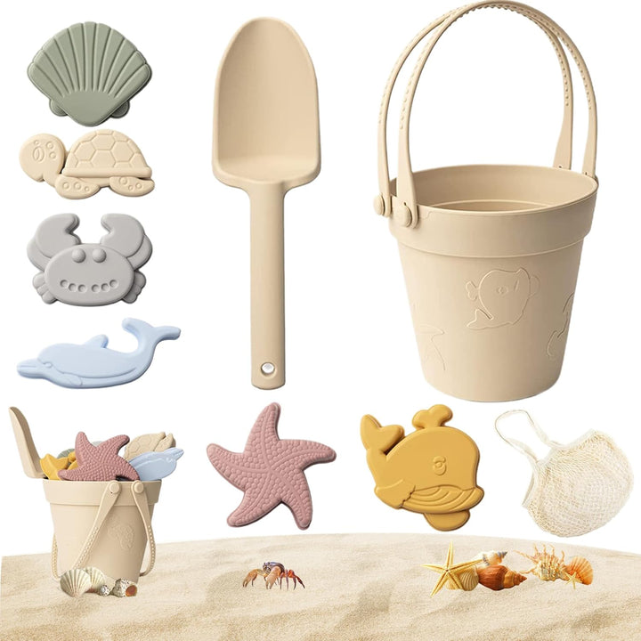 Sandspielzeug für Kinder, 8 Stück, sicheres Silikon-Strandspielzeug mit Schaufel, Eimer und Sandform