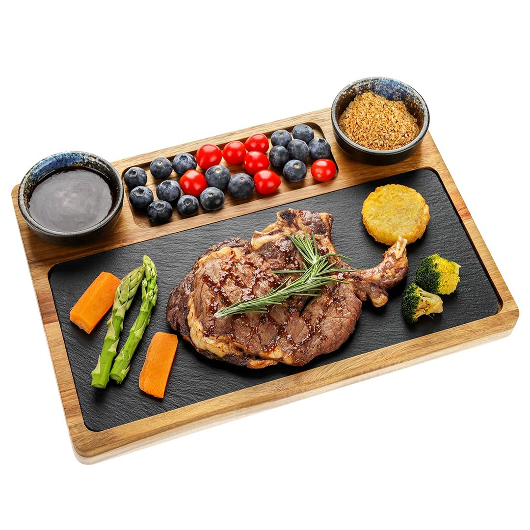Schieferplatte Servierplatte Für Steak, Zum Grill Geschirr, Schieferplatte Servierplatte aus Akazien