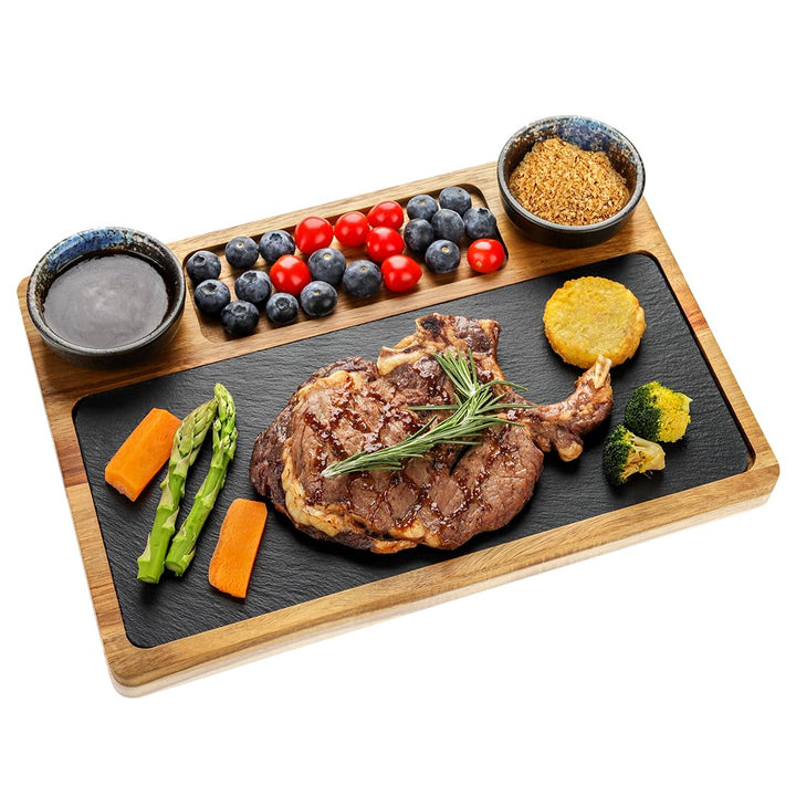 Schieferplatte Servierplatte Für Steak, Zum Grill Geschirr, Schieferplatte Servierplatte aus Akazien