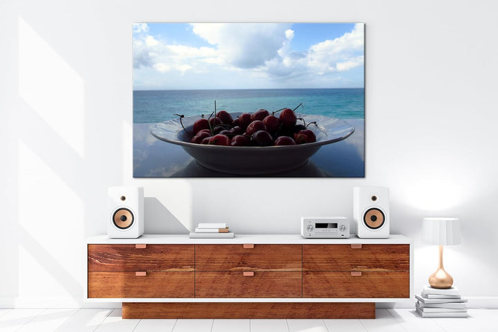 deyoli ein Teller appetitlicher Kirschen Format: 80x60 als Leinwandbild, Motiv fertig gerahmt auf Ec