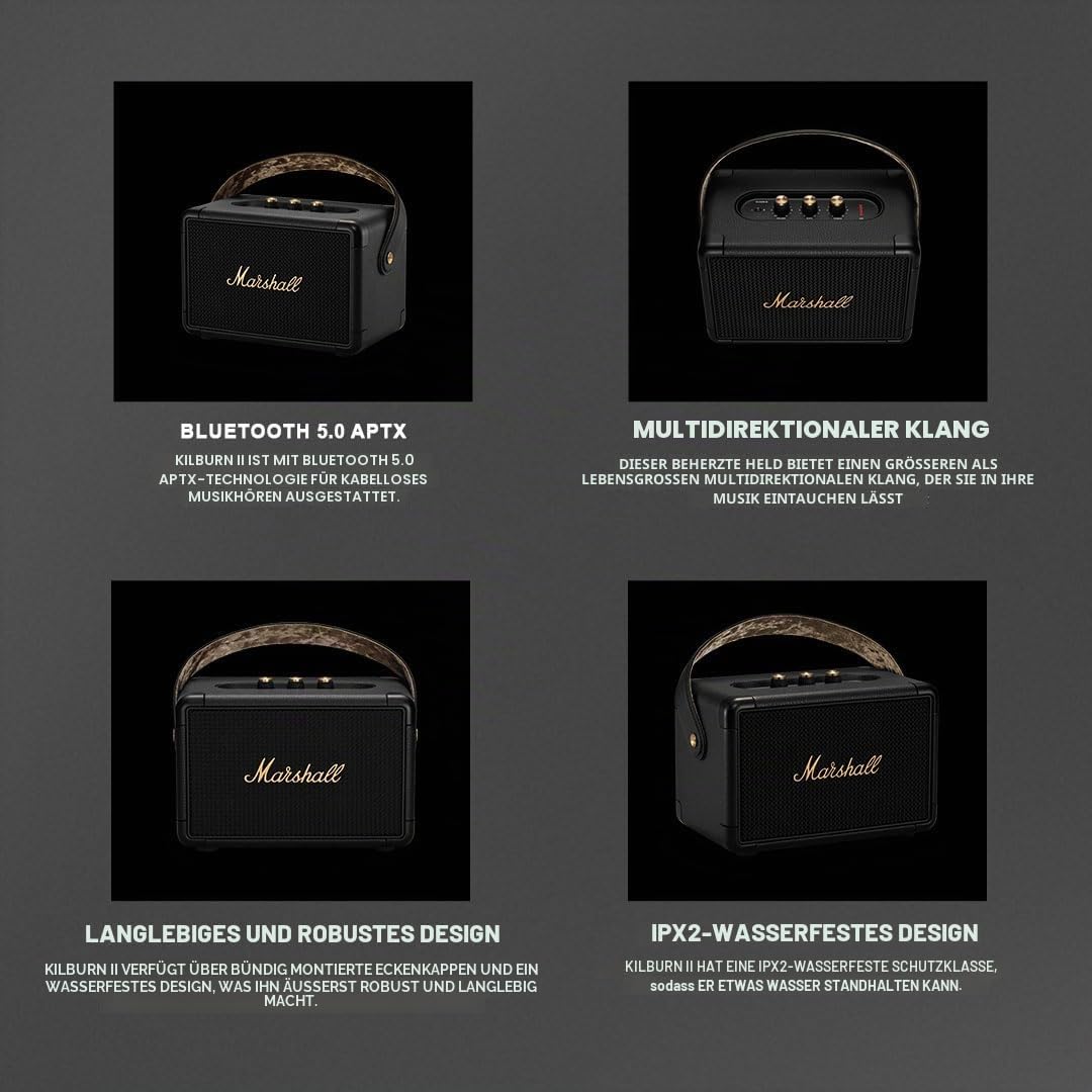 Marshall Kilburn II Bluetooth Tragbarer Wasserabweisend Lautsprecher, Kabelloser - Schwarz und Messi