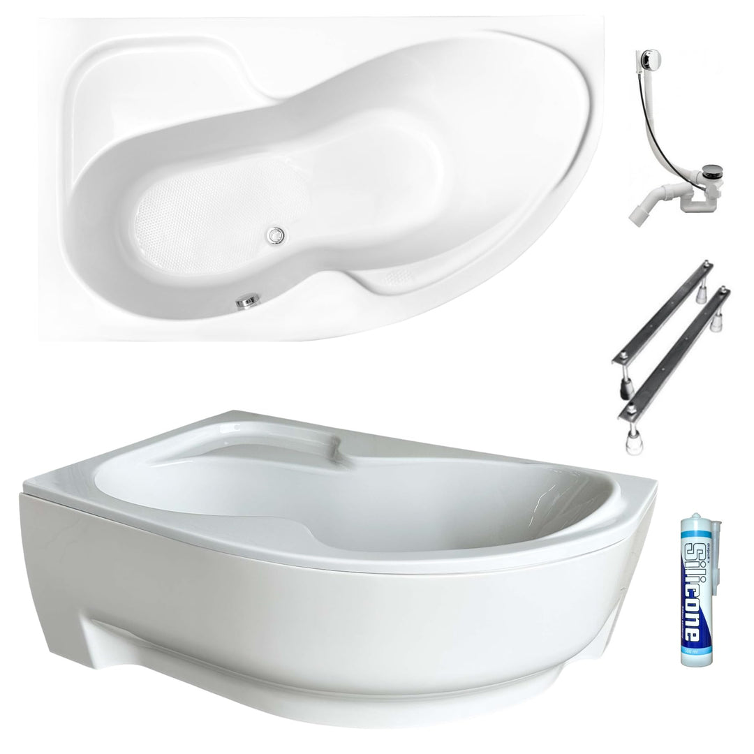 ECOLAM® Badewanne WELA 170x100 cm LINKS Schürze | Wanne mit Antirutsch Beschichtung I Eckwanne Eckba
