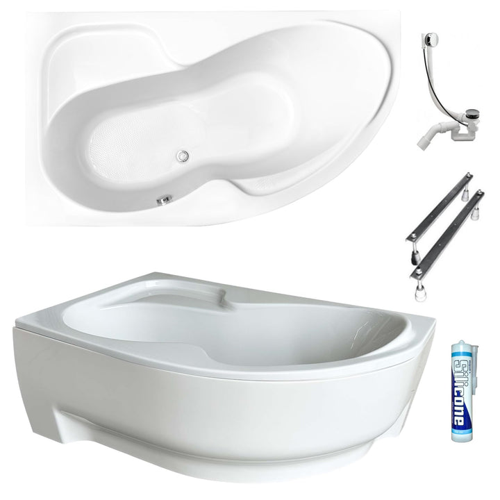 ECOLAM® Badewanne WELA 170x100 cm LINKS Schürze | Wanne mit Antirutsch Beschichtung I Eckwanne Eckba