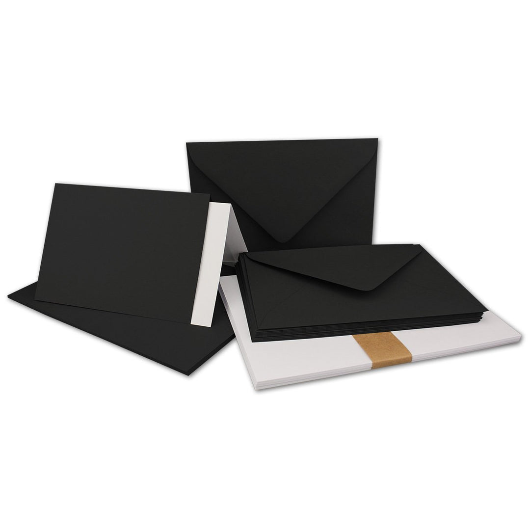 25x Faltkarten Set DIN A6/C6 mit Brief-Umschlägen in Schwarz - inklusive Einleger - 14,8 x 10,5 cm -