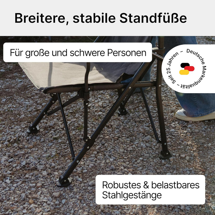 qeedo Johnny Jumbo, Stabiler XXL Campingstuhl bis 250 kg belastbar, mit Armlehnen, Getränkehalter, K