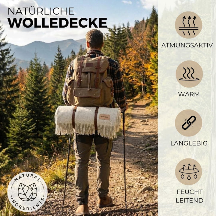 menique Warm Wolldecke Milan 130x165 cm – Beige Dicke Kuscheldecke aus 100% Wolle, Weiche Sofa- & Co
