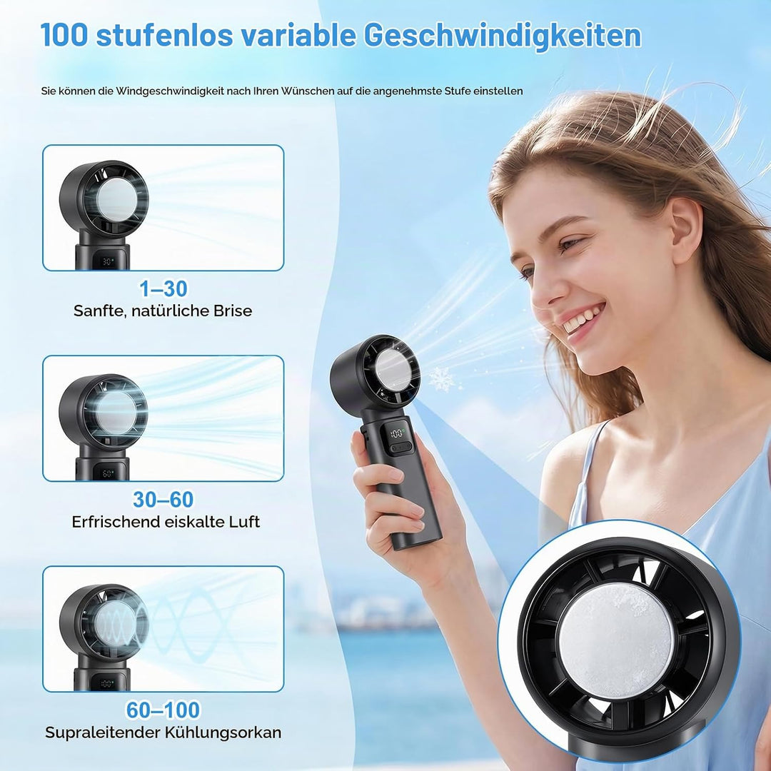 Kssvzz Tragbarer Handventilator mit Kühlplatte, Mini-Turboventilator | 15000 U/min, 1-100 Stufen, 60