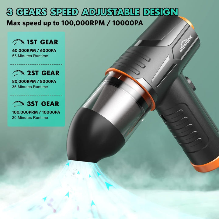 2 in 1 Staubgebläse Druckluft，100000U/min elektrische druckluftspray Reiniger, 3-Gang Air Duster Luf